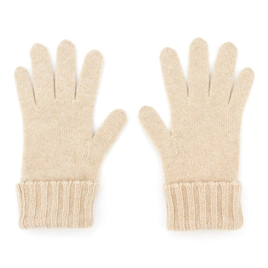 Beige cashmere double cuff knitted gloves