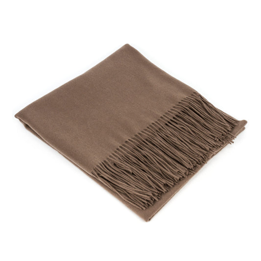 Manta de flecos de cashmere marrón