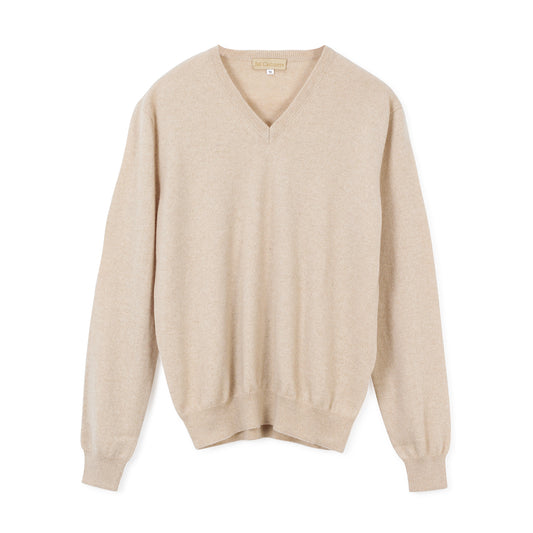 beige V-neck cashmere sweater