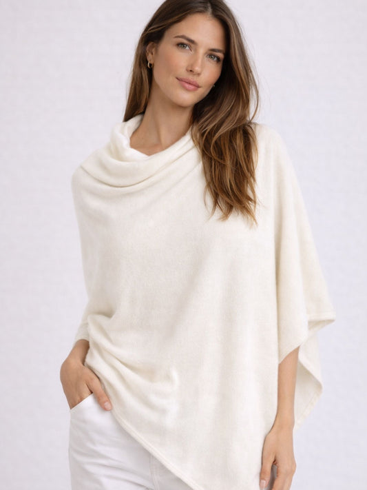 Poncho de cashmere crudo