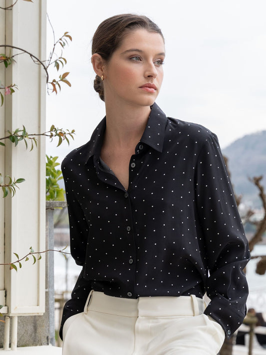 Blusa Bianca de seda de lunares