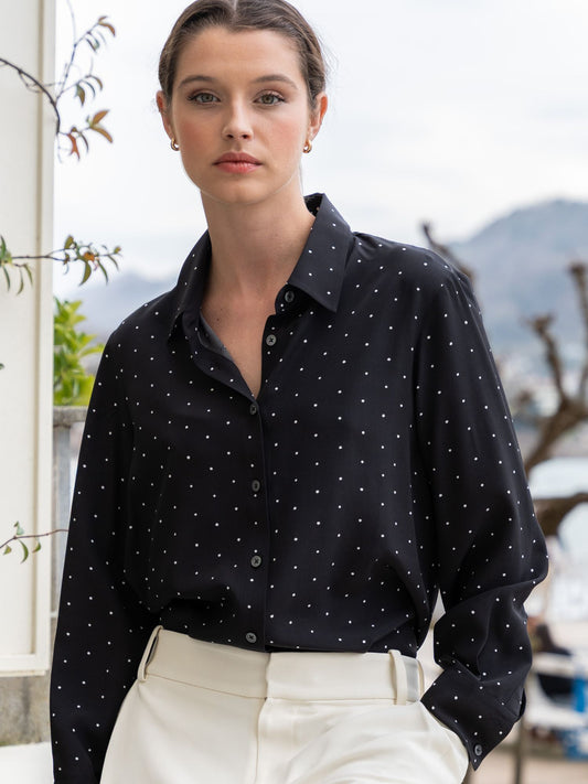 Blusa Bianca de seda de lunares