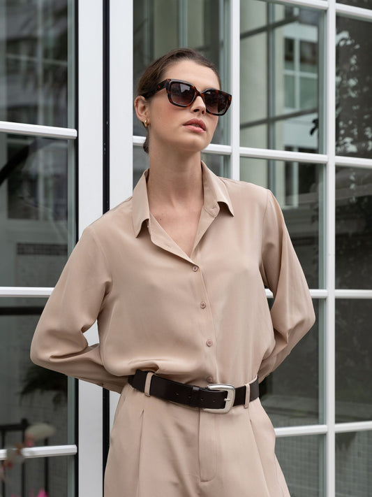Blusa Bianca de seda light taupe