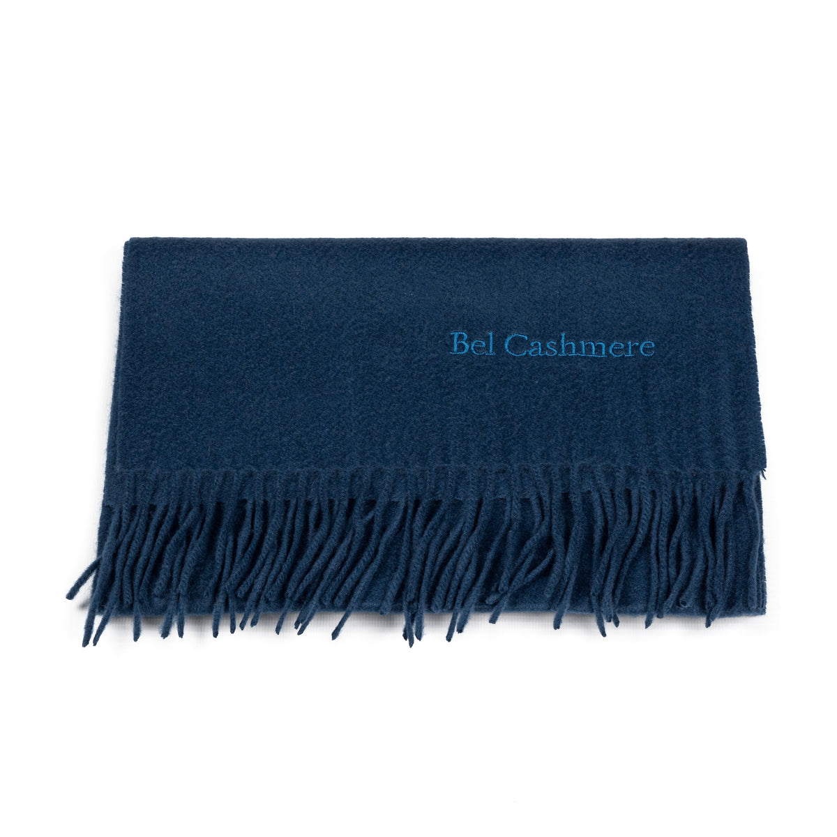 Dark blue fringed cashmere scarf