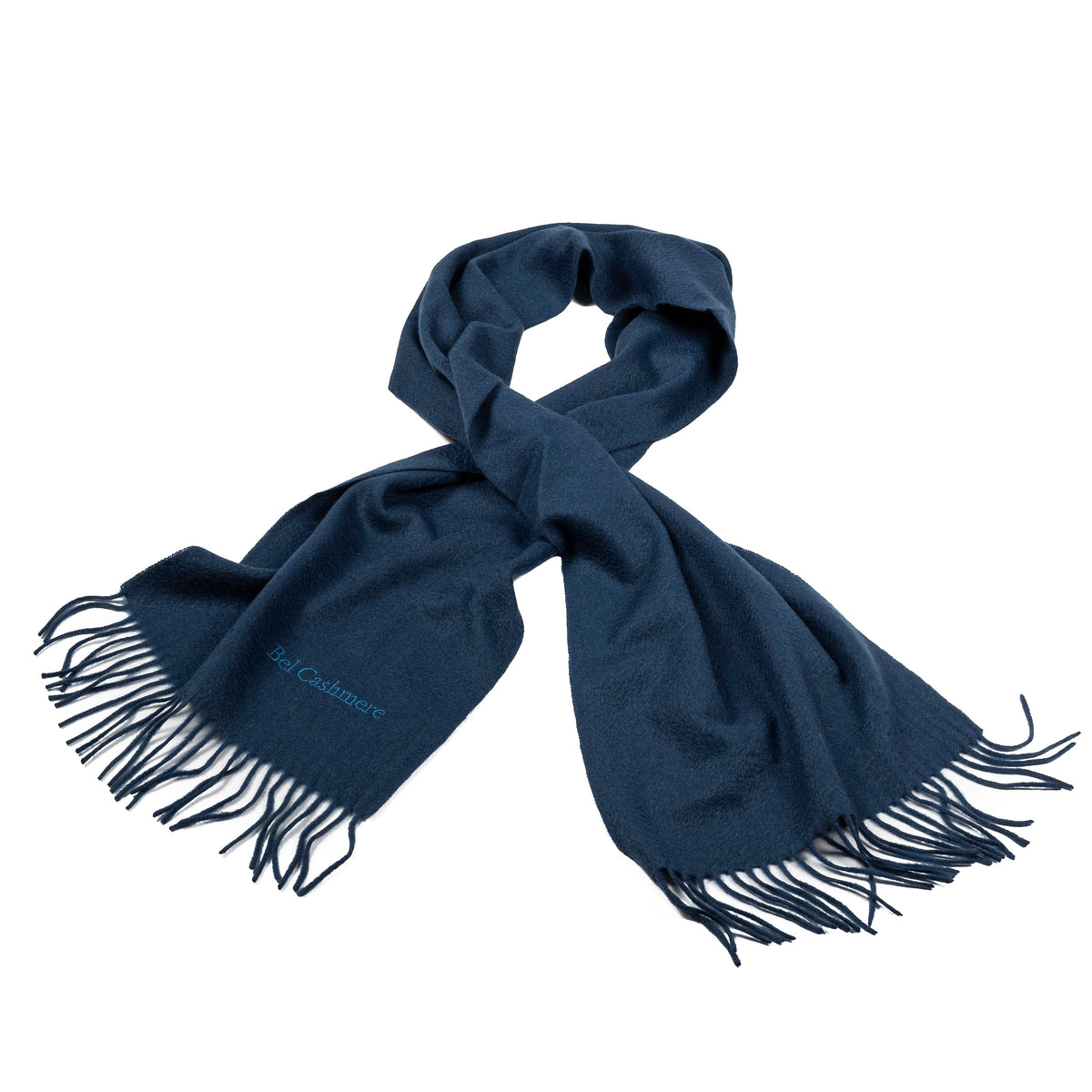 Dark blue fringed cashmere scarf