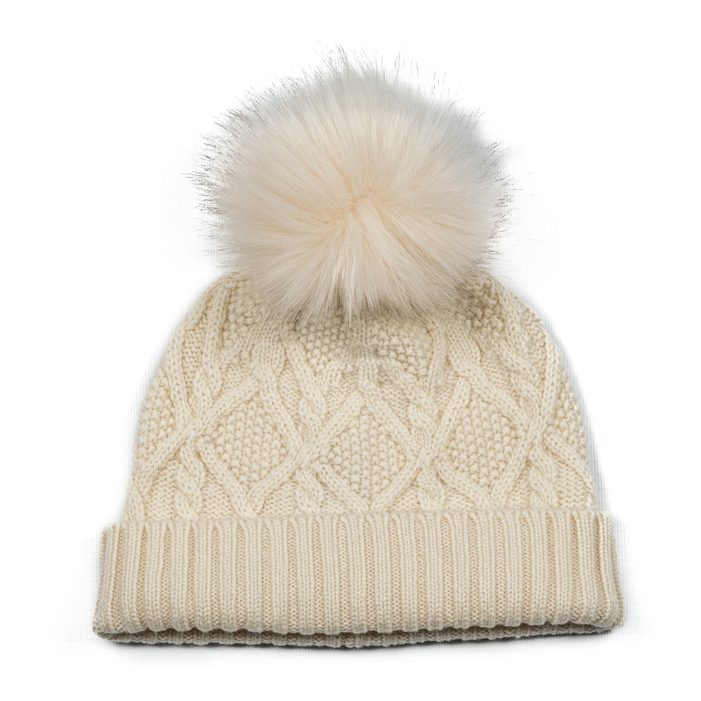 White cashmere hat with pompom