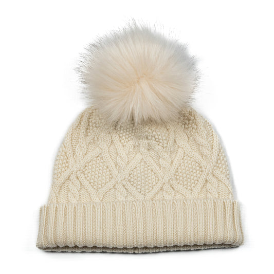 White cashmere hat with pompom