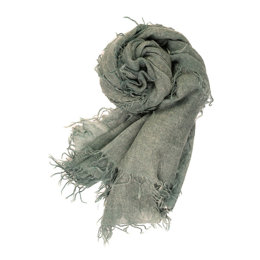 fular de cashmere fino con flecos verde