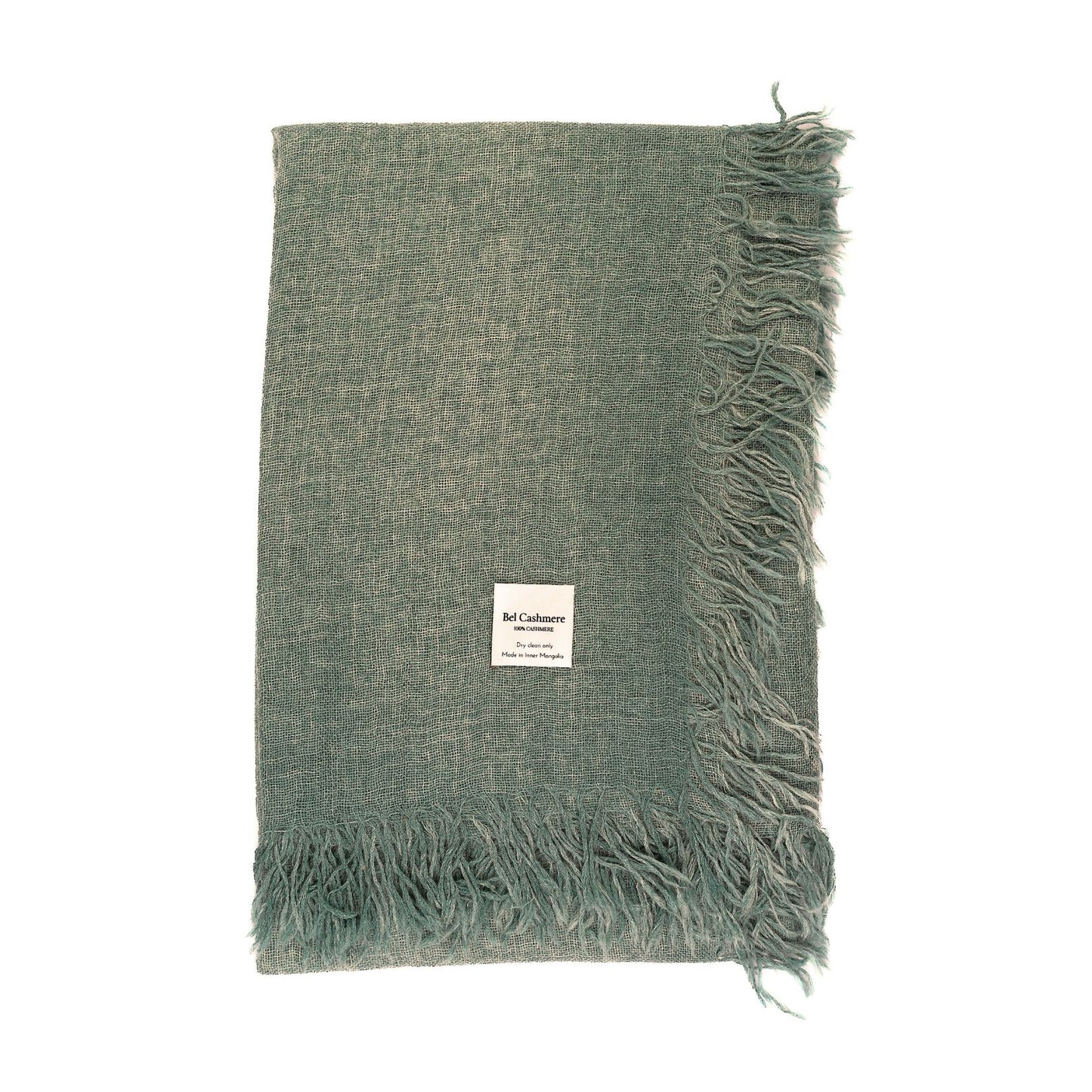 fular de cashmere fino con flecos verde