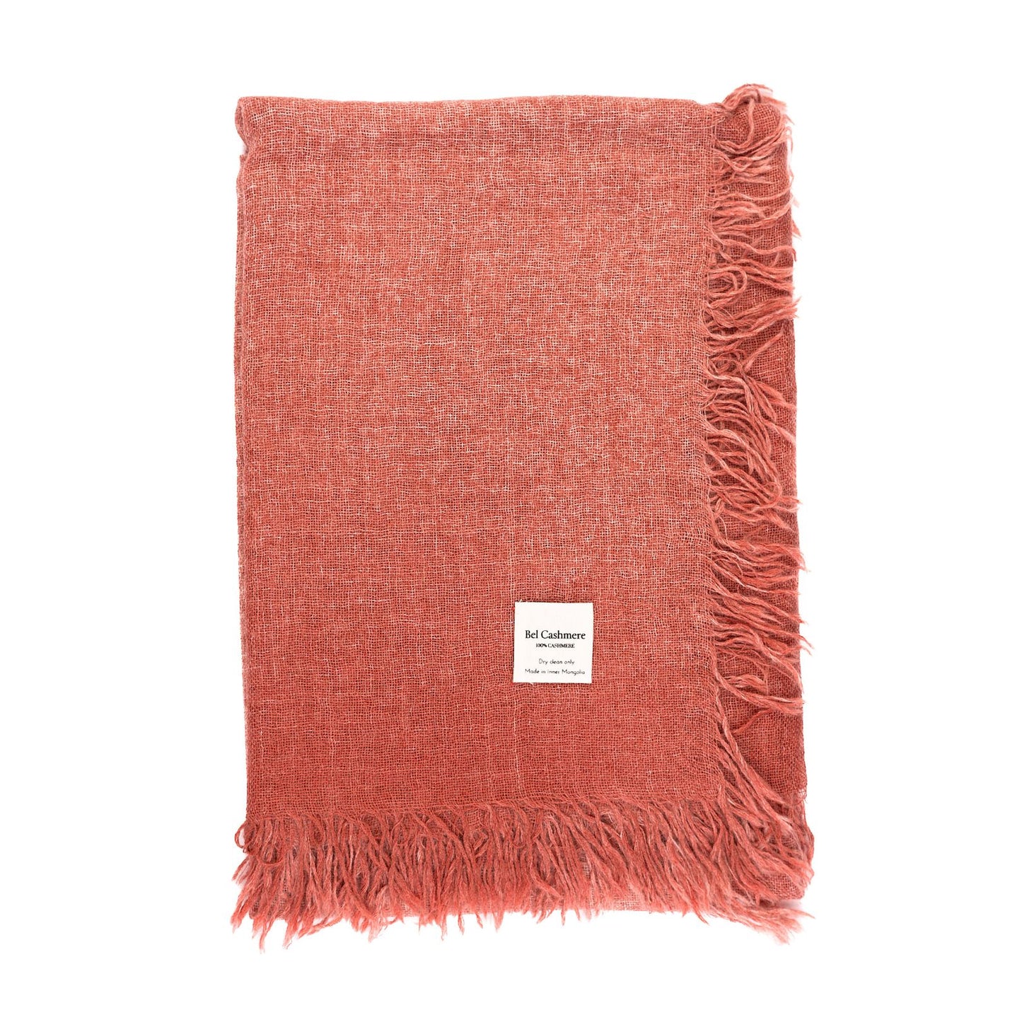 fular de cashmere fino con flecos rojo mineral