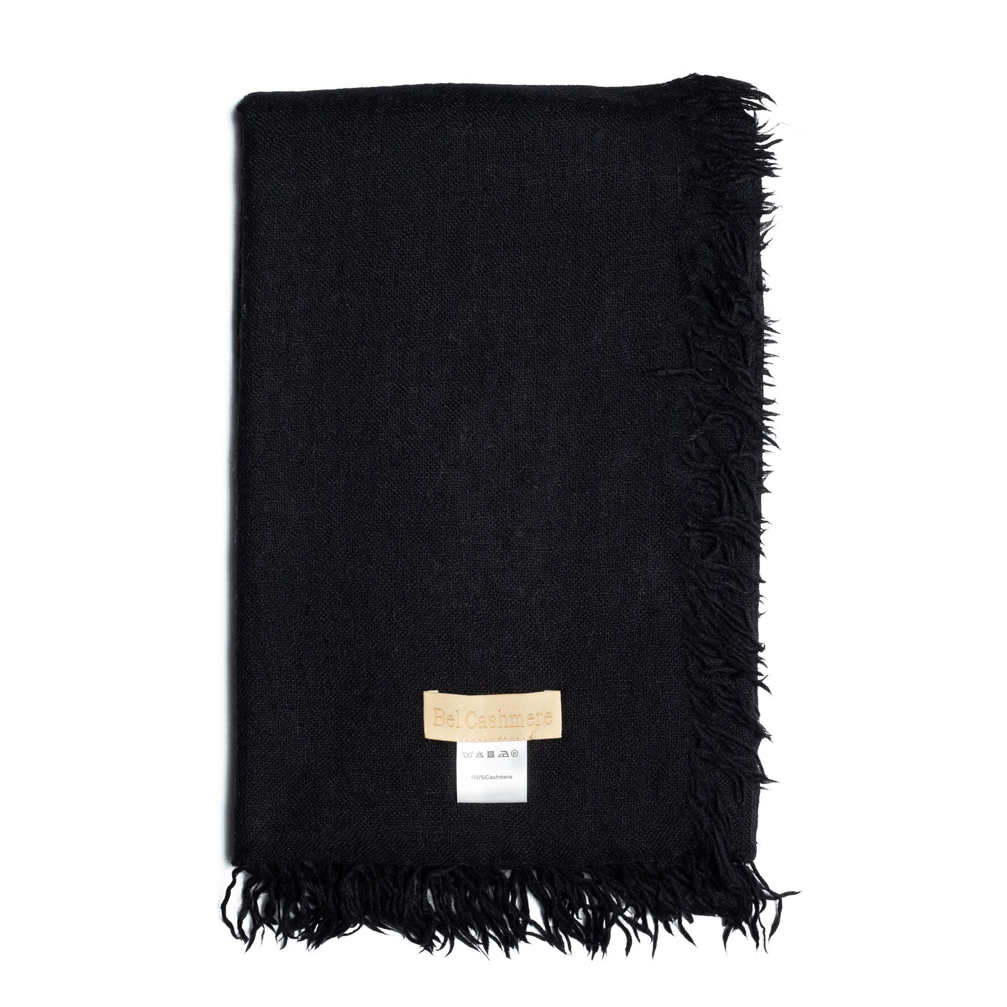 fular de cashmere fino con flecos negro