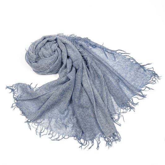 fular de cashmere fino con flecos azul desgastado