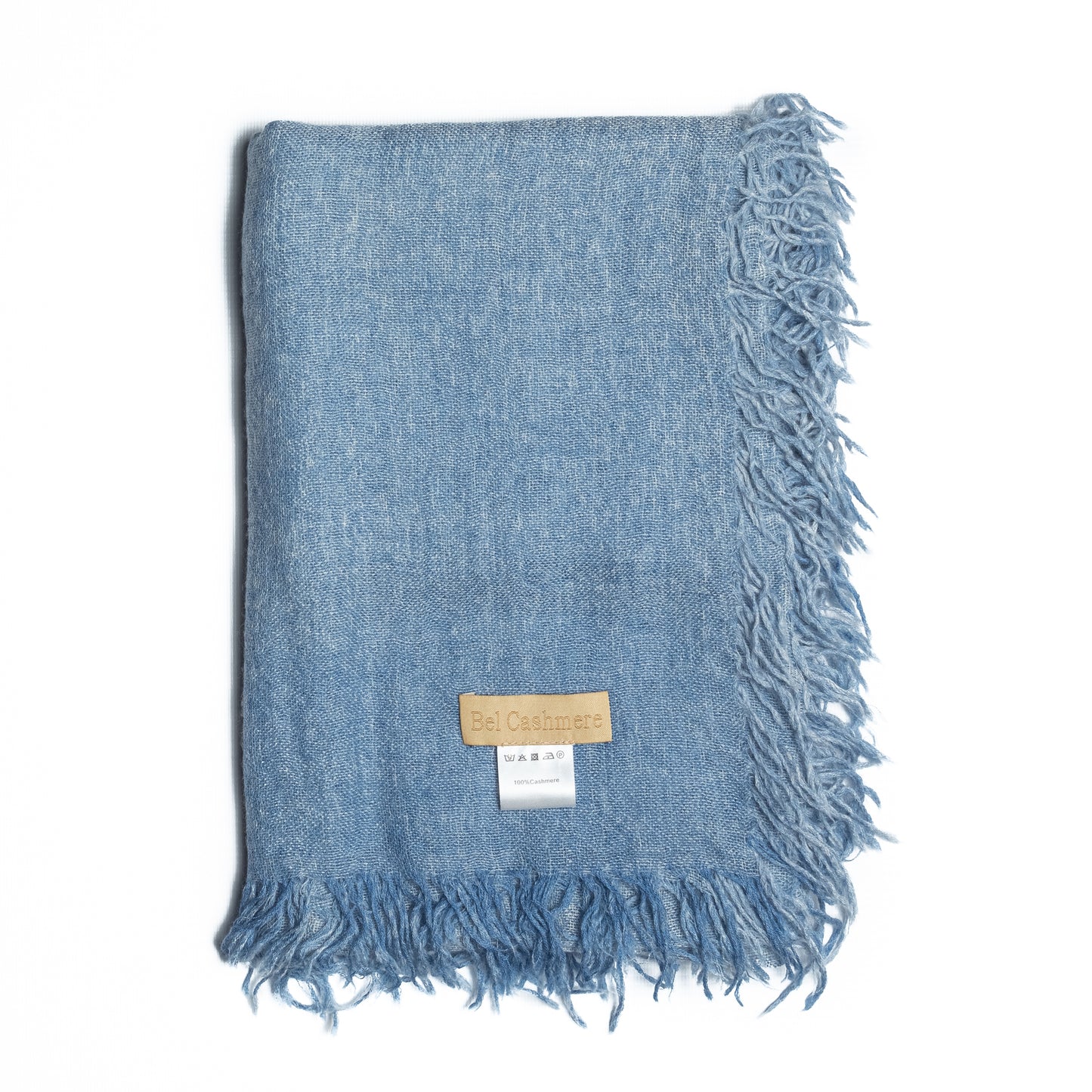 fular de cashmere fino con flecos azul desgastado