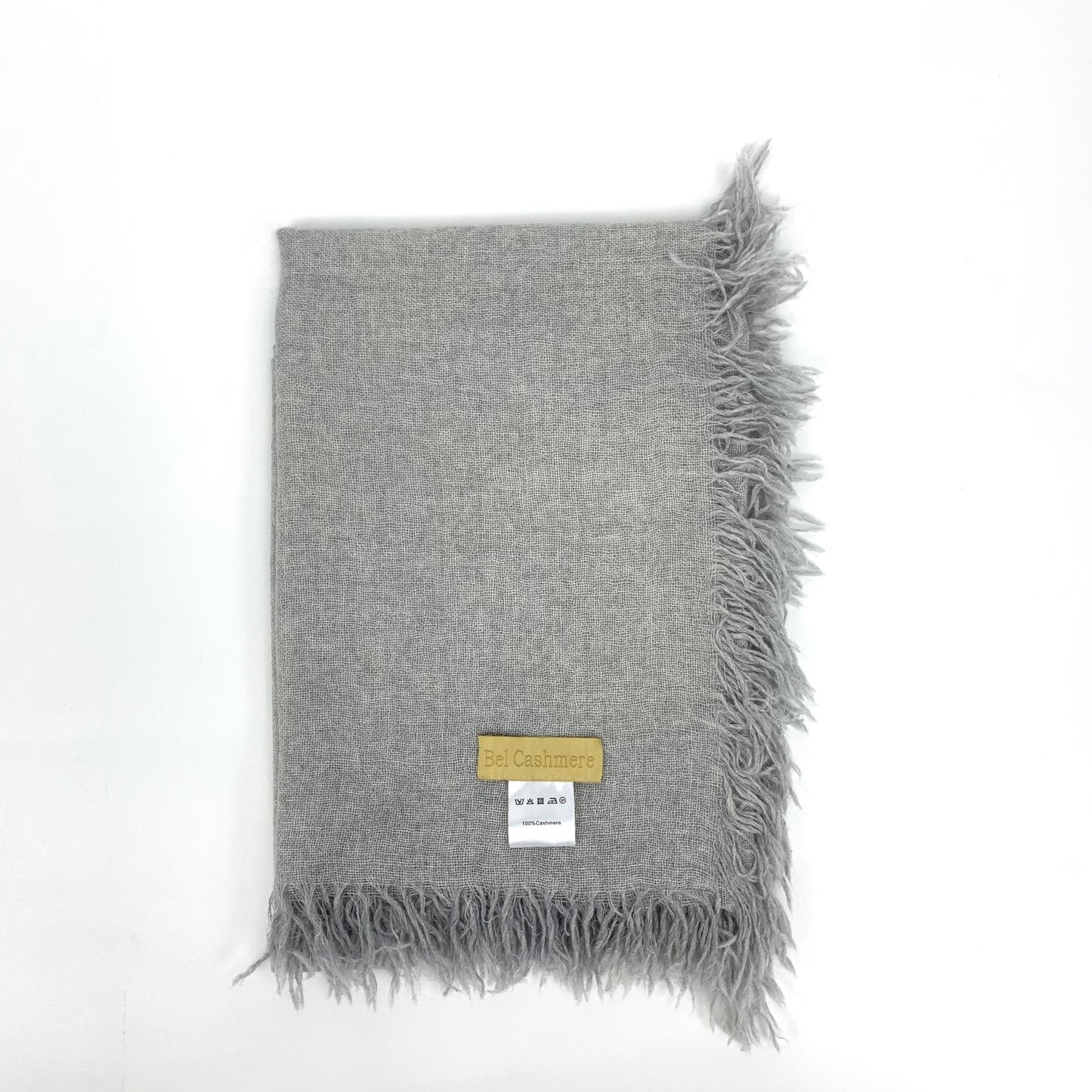 fular de cashmere fino con flecos gris