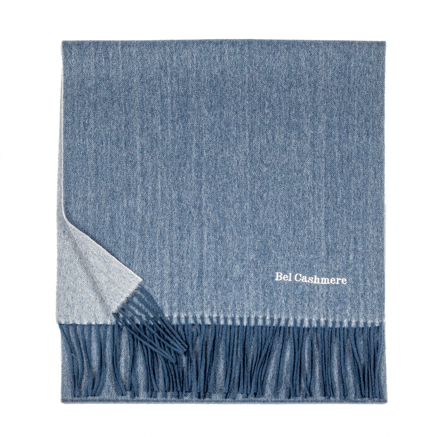 Bufanda de cashmere de doble faz azul y crema