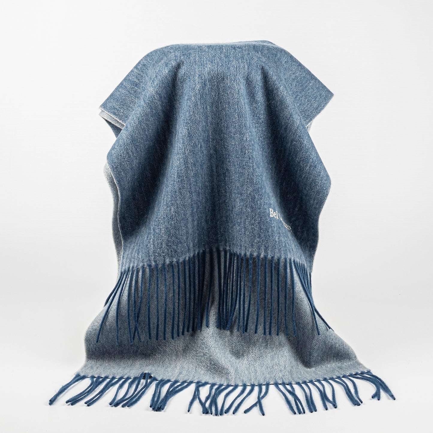Bufanda de cashmere de doble faz azul y crema