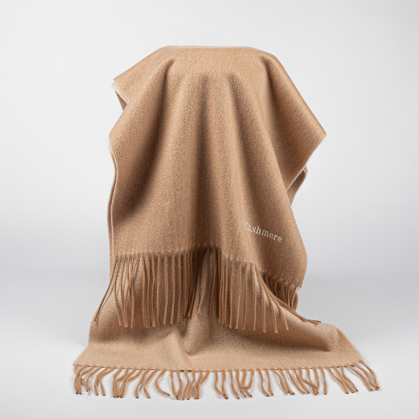 Bufanda de cashmere de doble faz camel y crema