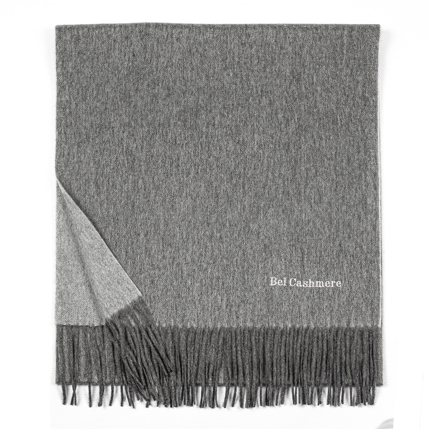 Bufanda de cashmere de doble faz gris y blanca