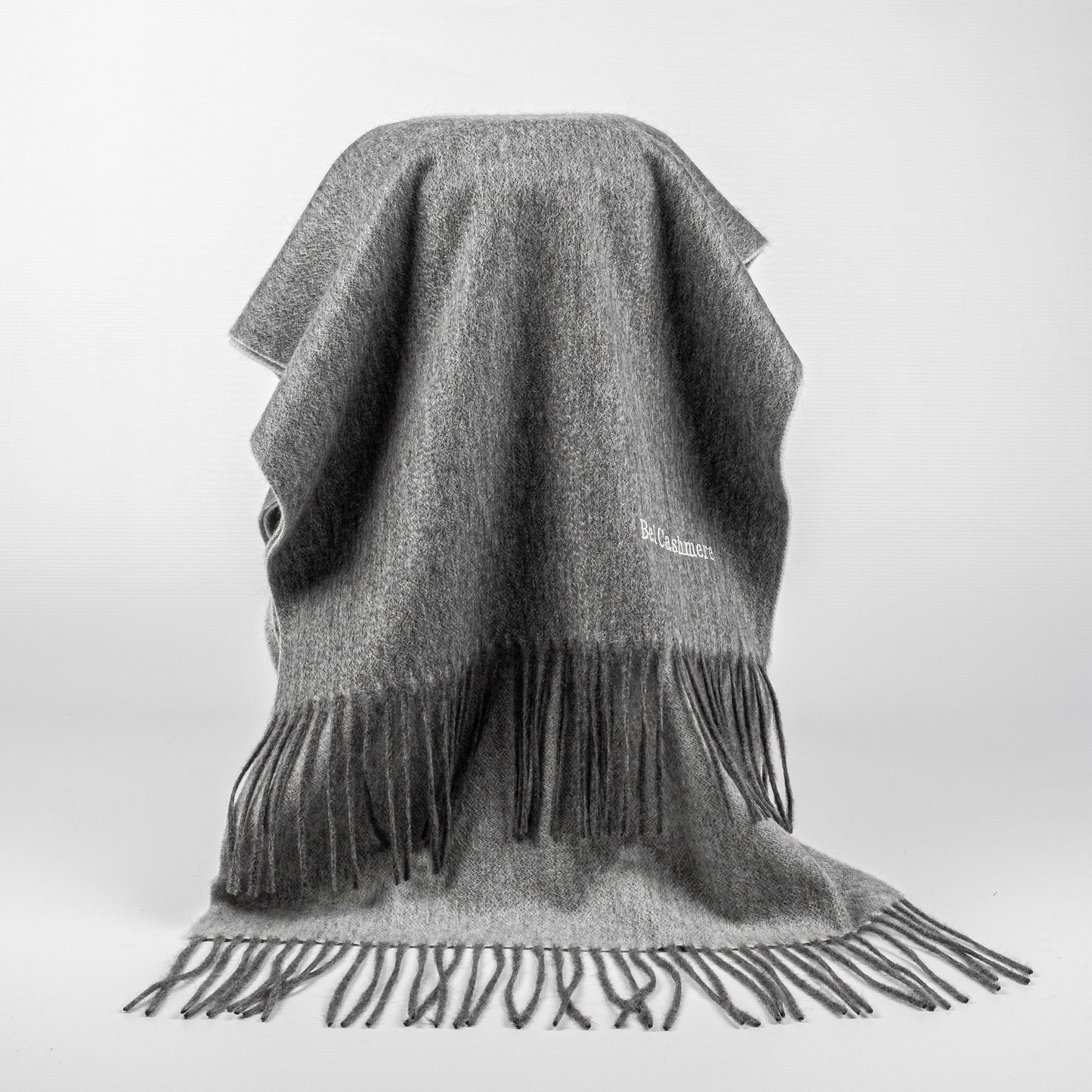 Bufanda de cashmere de doble faz gris y blanca