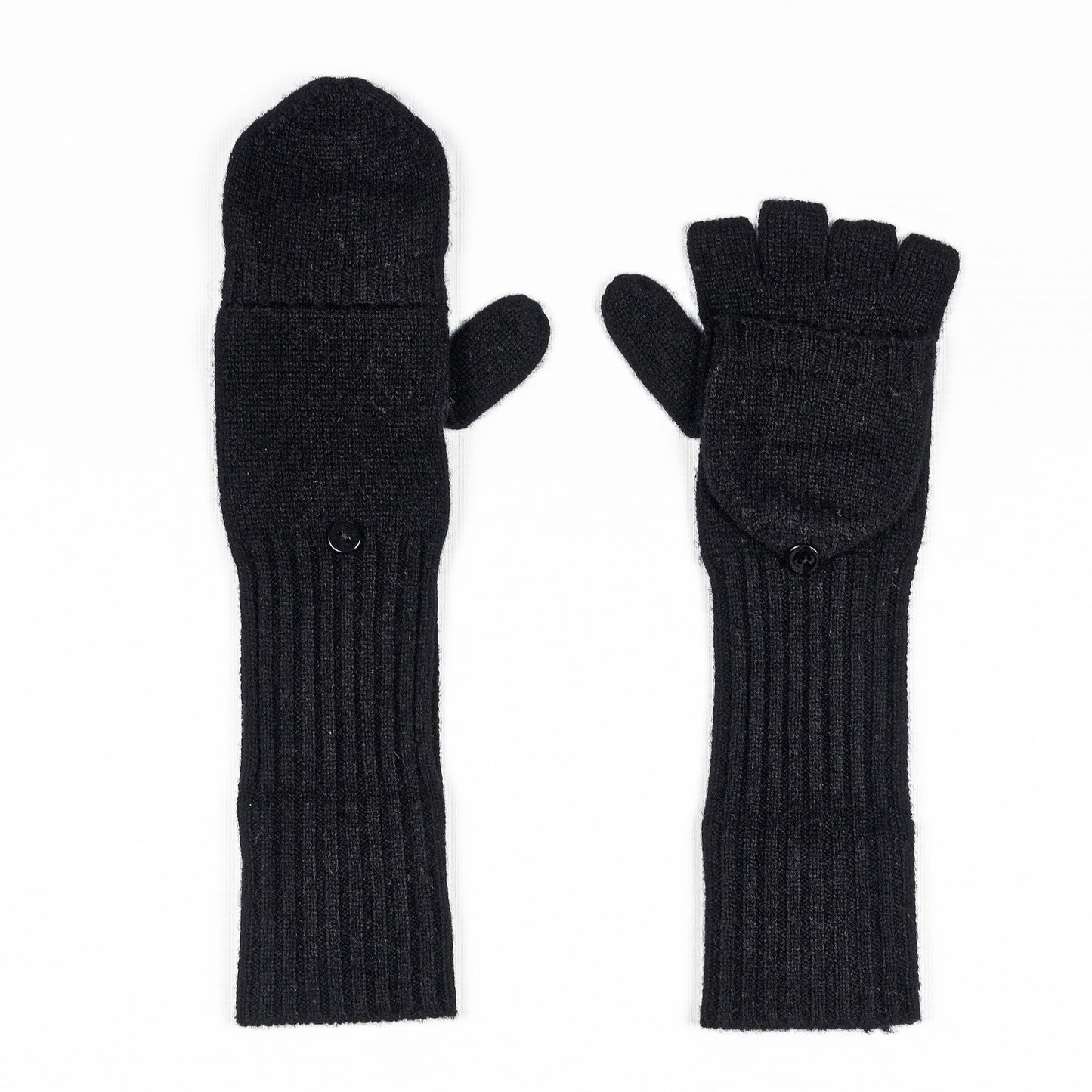 Long black cashmere mittens
