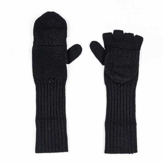 Long black cashmere mittens
