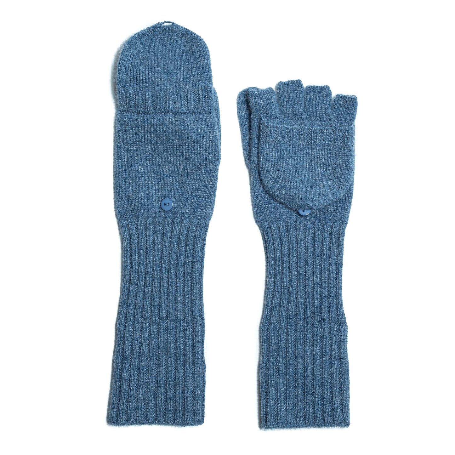 Long blue cashmere mittens