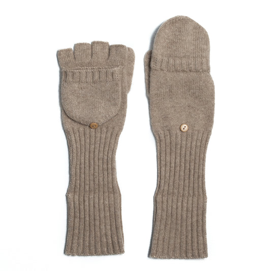Long organic brown cashmere mittens