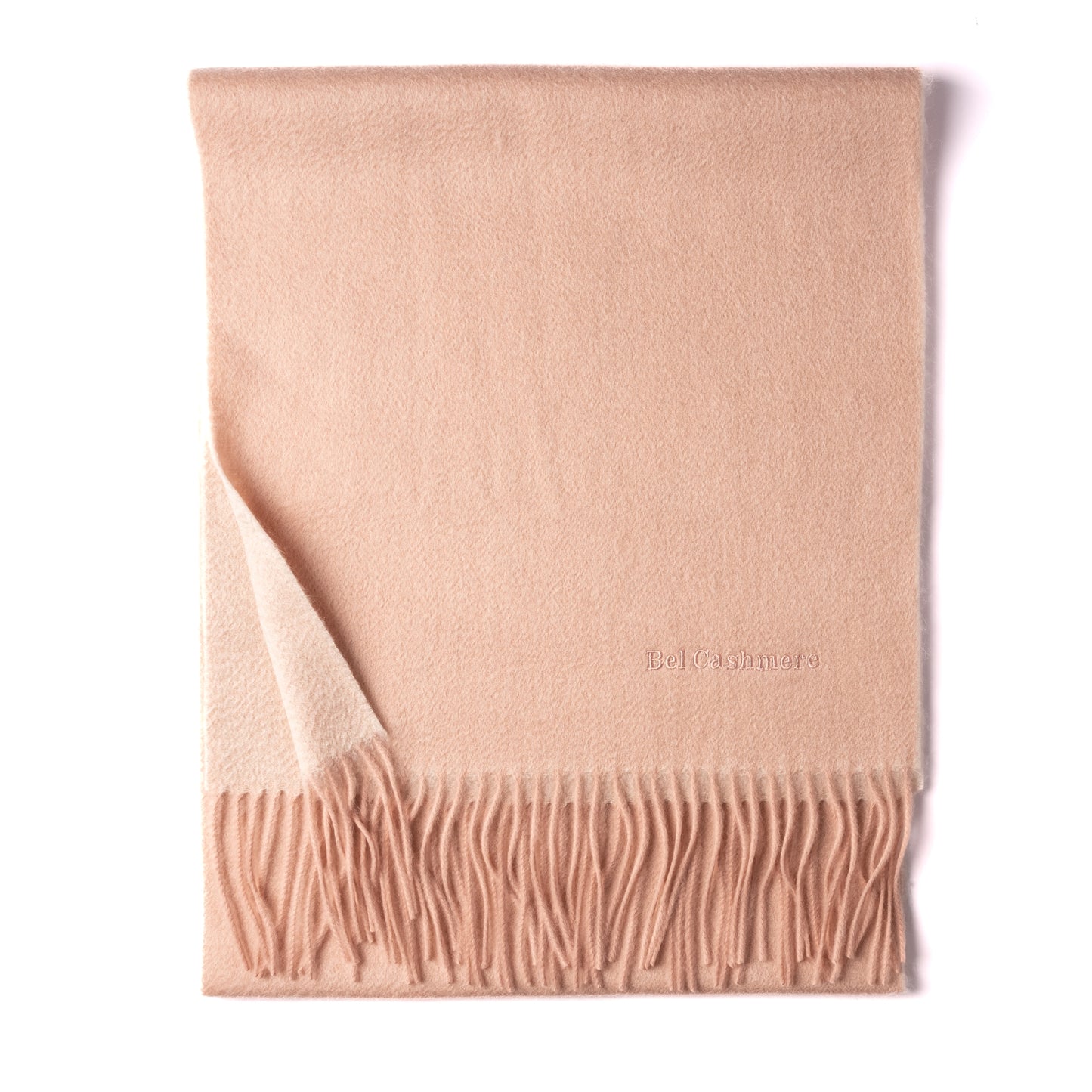 Bufanda de cashmere de doble faz rosa y crema