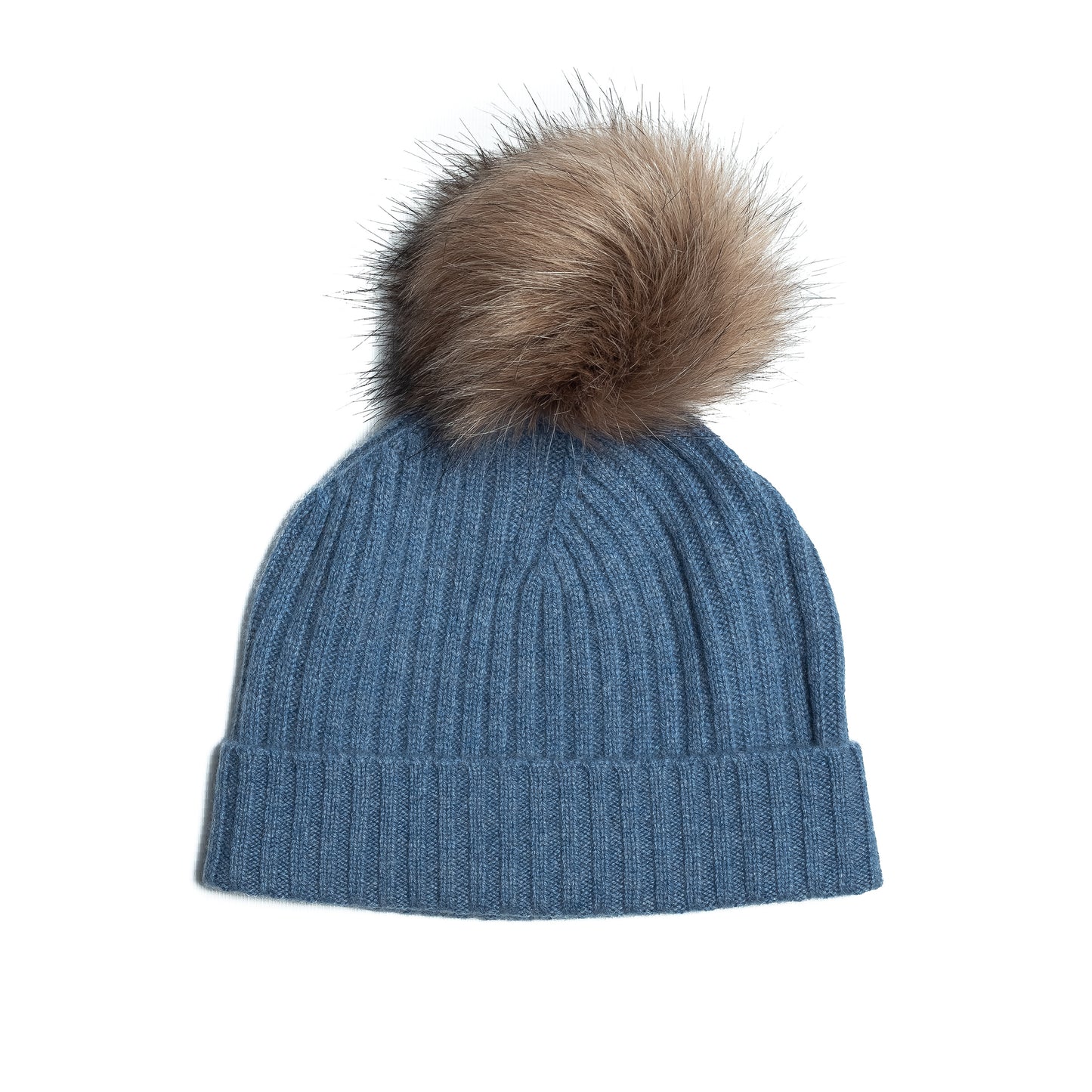 Blue cashmere hat with pompom