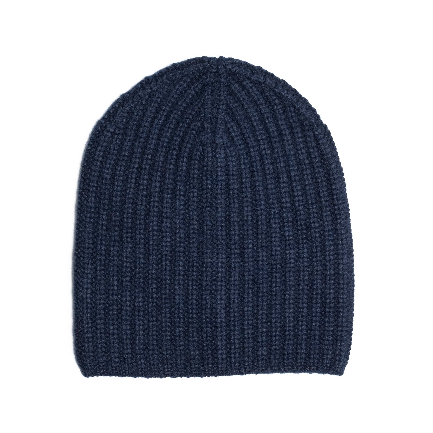 Navy blue ribbed cashmere beanie