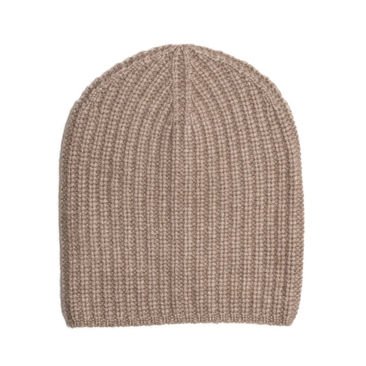 Organic brown ribbed cashmere beanie