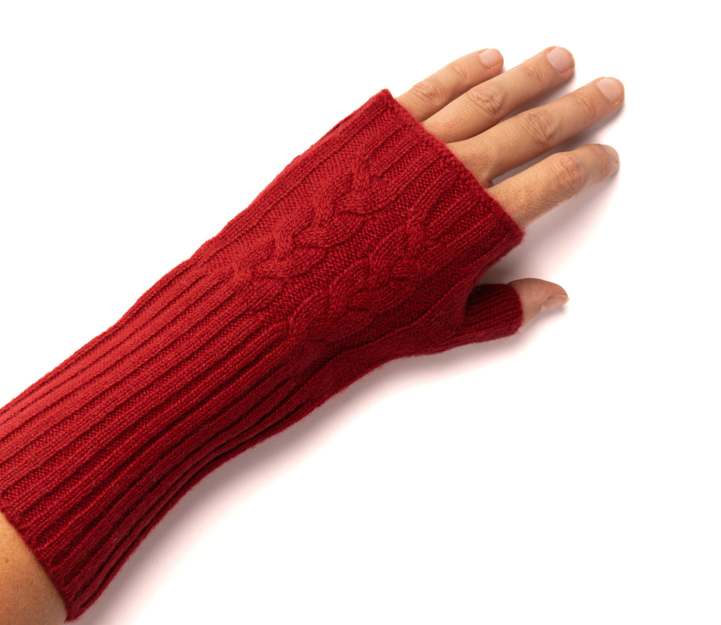 Dark red cable mittens