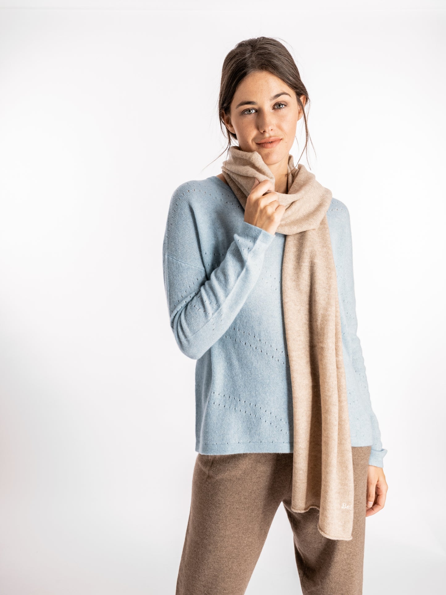 Large natural knit scarf