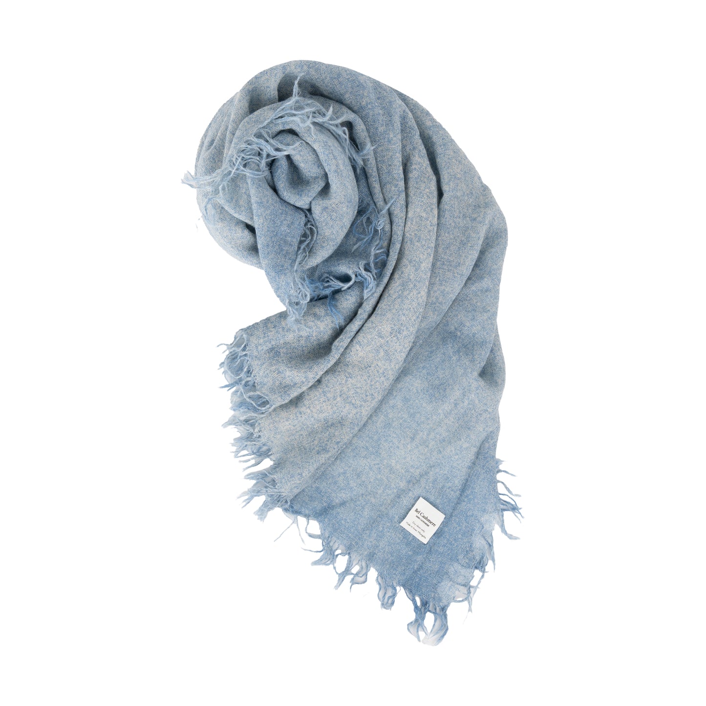 Feiner Kaschmirschal mit abgenutzten blauen Fransen