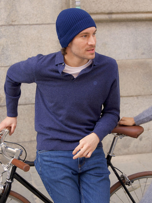 Gorro hombre de cashmere azul denim