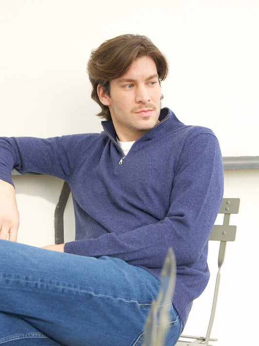 Jersey hombre cremallera azul denim