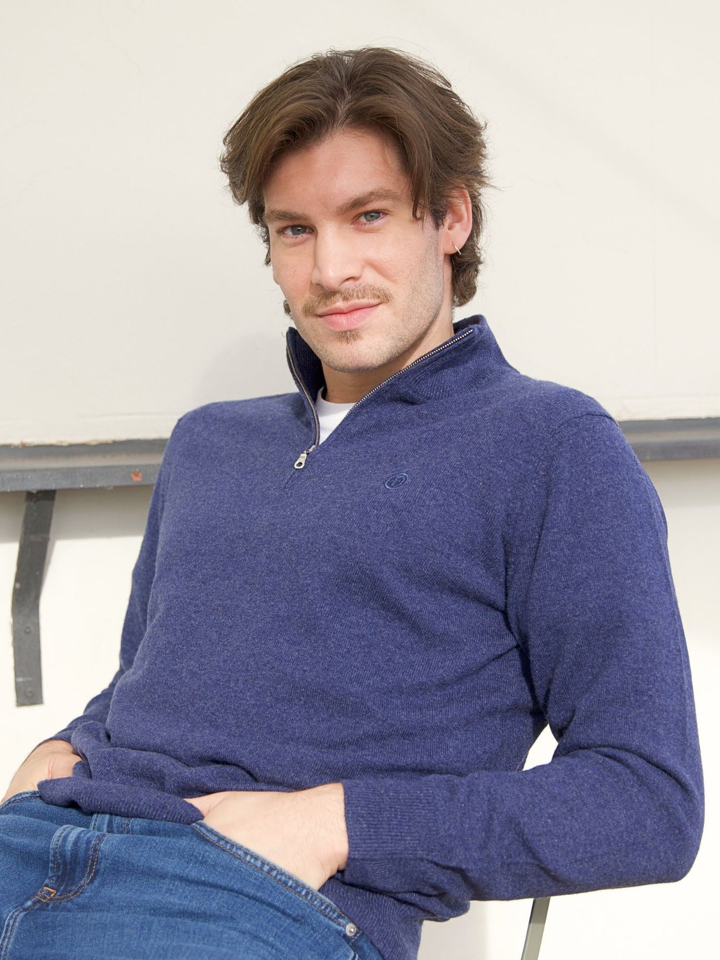 Jersey hombre cremallera azul denim
