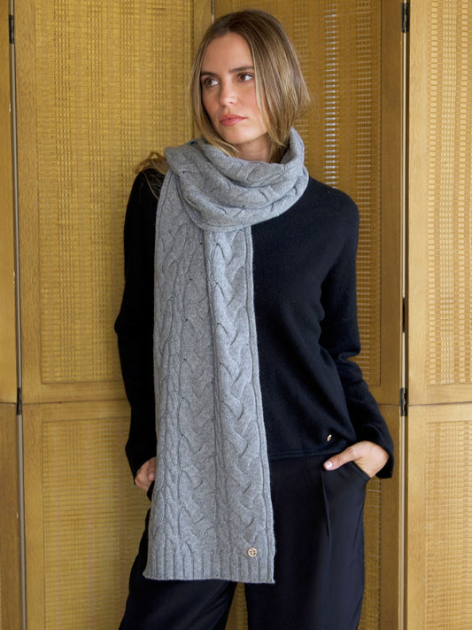 Gray cable knit scarf