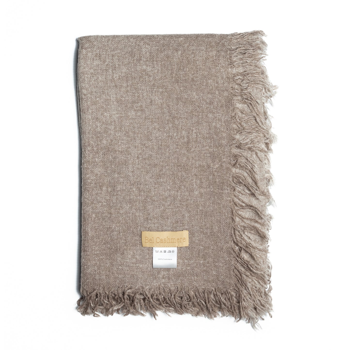 fular de cashmere fino con flecos marrón orgánico
