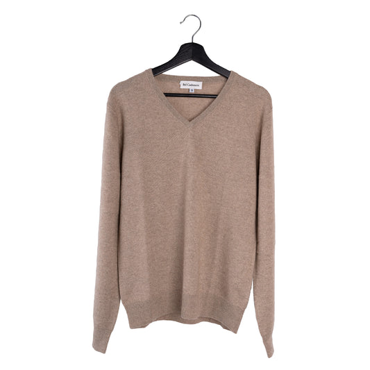 tan cashmere V-neck sweater