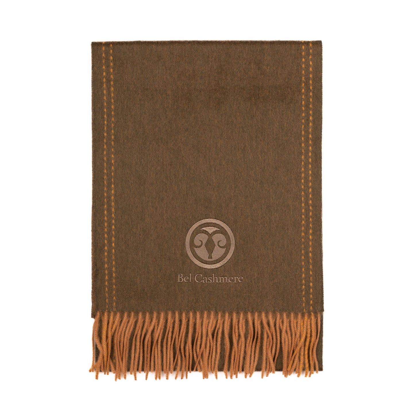 Green and brown double-sided cashmere scarf