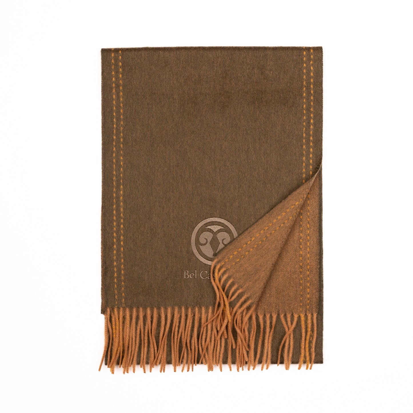 Green and brown double-sided cashmere scarf