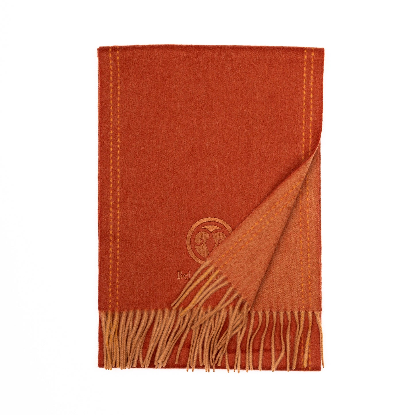 Double-sided cashmere scarf in tile and brown