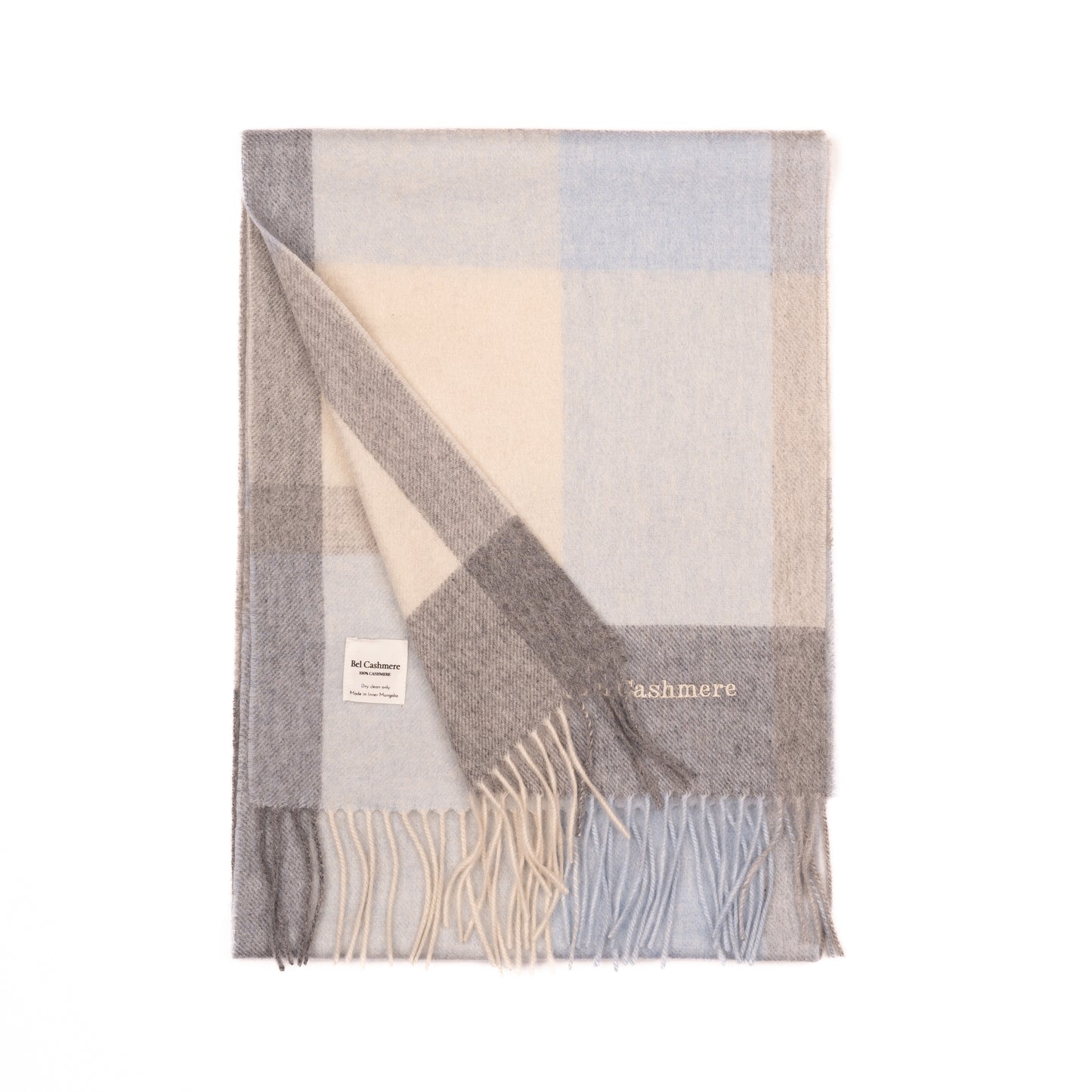 Bufanda de cashmere cuadros con azul