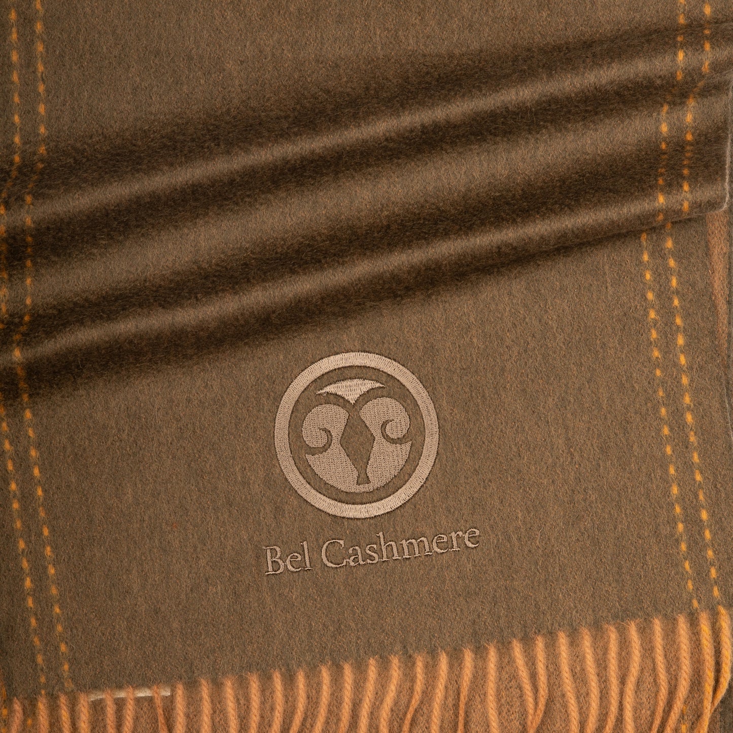 Green and brown double-sided cashmere scarf