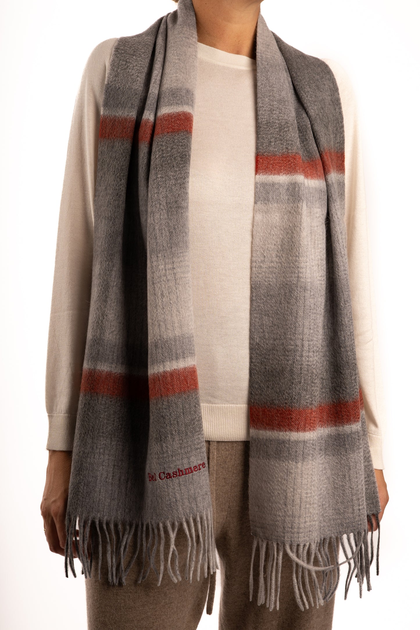 Bufanda de cashmere raya roja