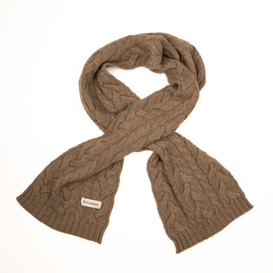 Organic brown cable knit scarf