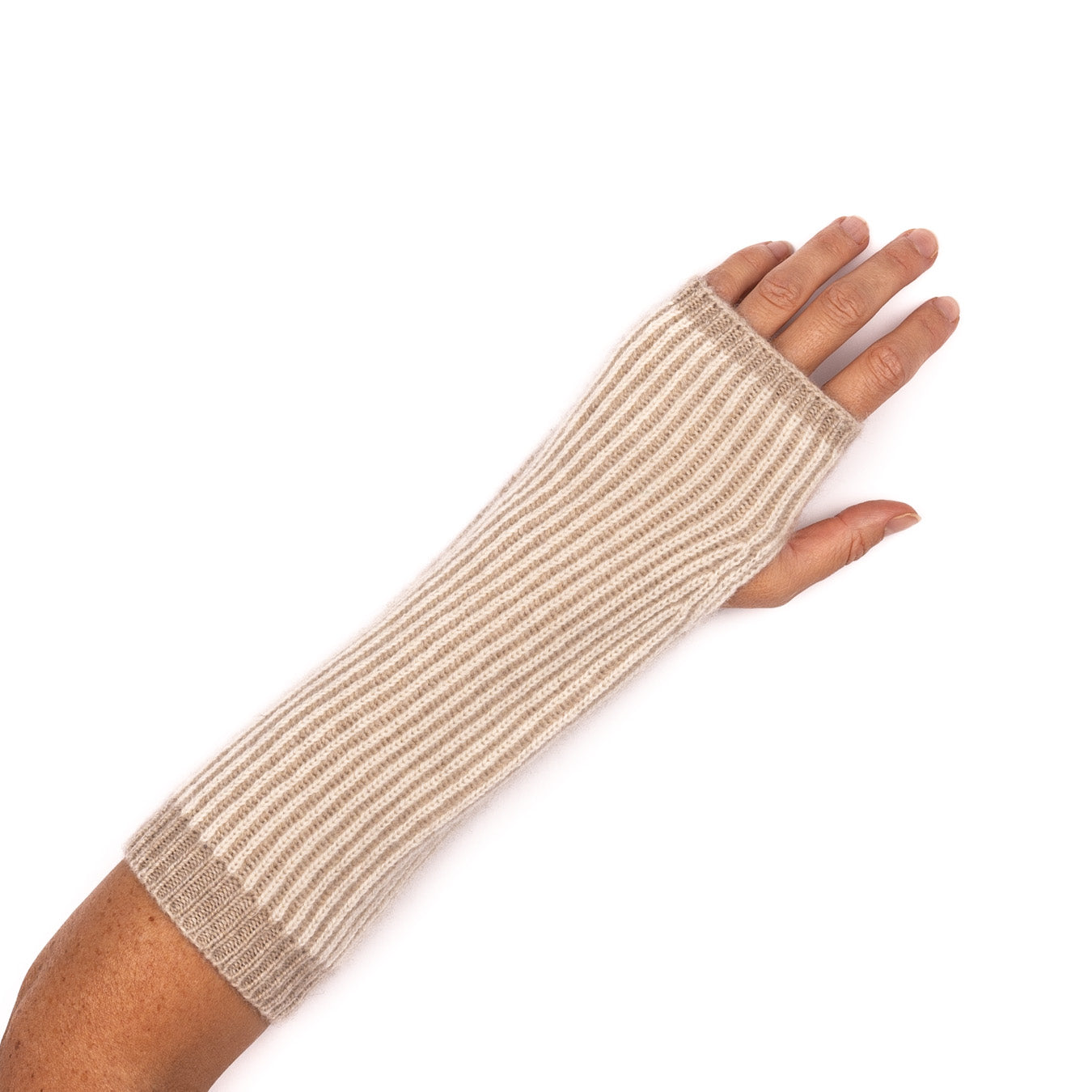 Two-tone cashmere ribbed mittens