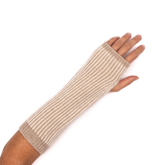 Two-tone cashmere ribbed mittens