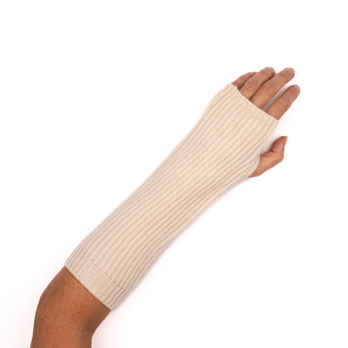 Raw cashmere ribbed mittens